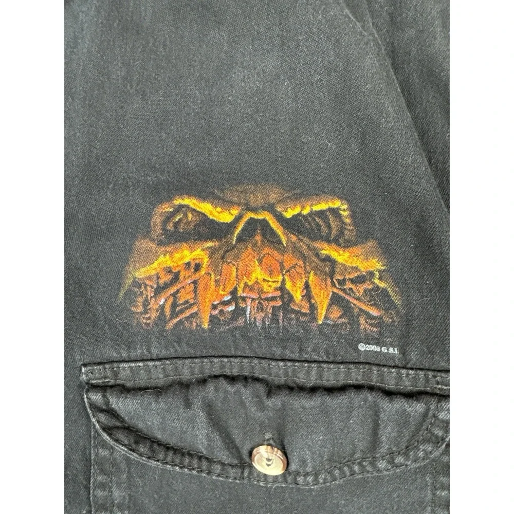 Y2K Bikers Edge Sleeveless Button Up Shirt Skulls Skeleton Motorcycle Flames L